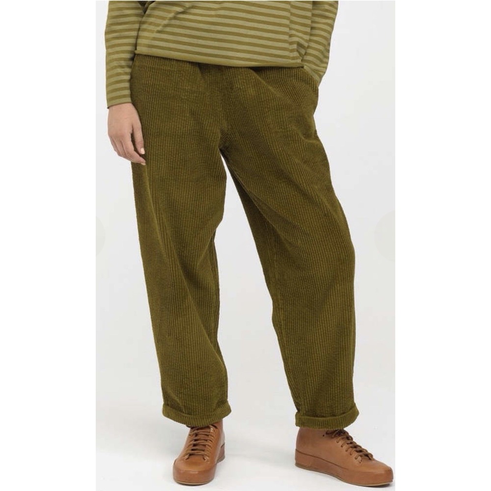 Labo.Art Paride Corduroy Pants Olive Green Relaxed Crop Lagenlook Trousers 2 / M
